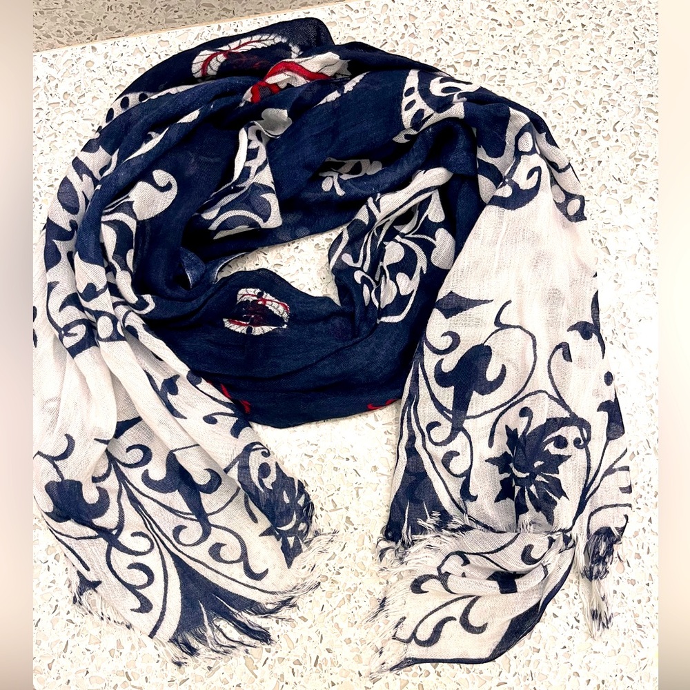 Veond Scarf Blue, White, Red 75”x22.5”